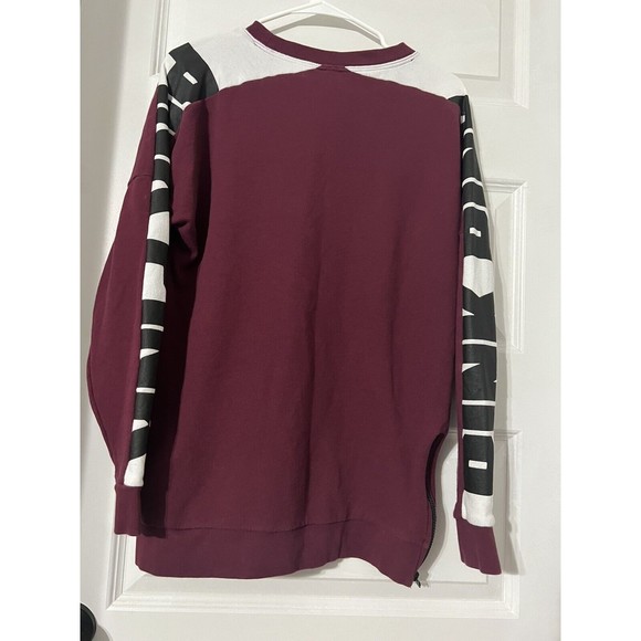 Pink by Victoria’s Secret oversize varsity Sweater burgandy side zipper size S - Picture 3 of 9